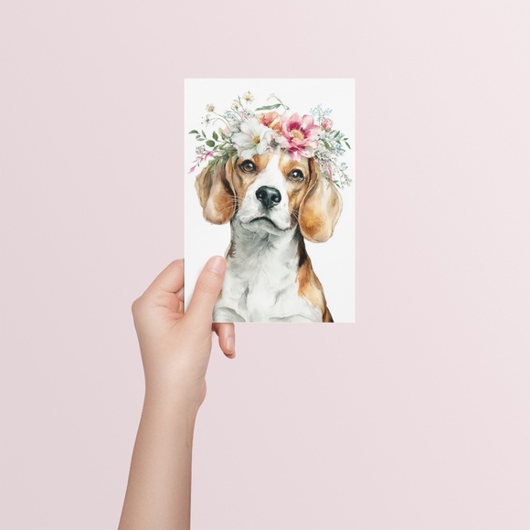 Watercolor Beagle Dog Wall Art Print – Floral Crown Dog Illustration | Unframed - Picture 5 of 5